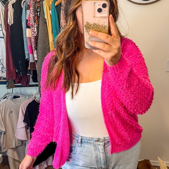 ASOS Sweaters Asos Hot Pink Popcorn Textured Knit Cardigan Poshmark